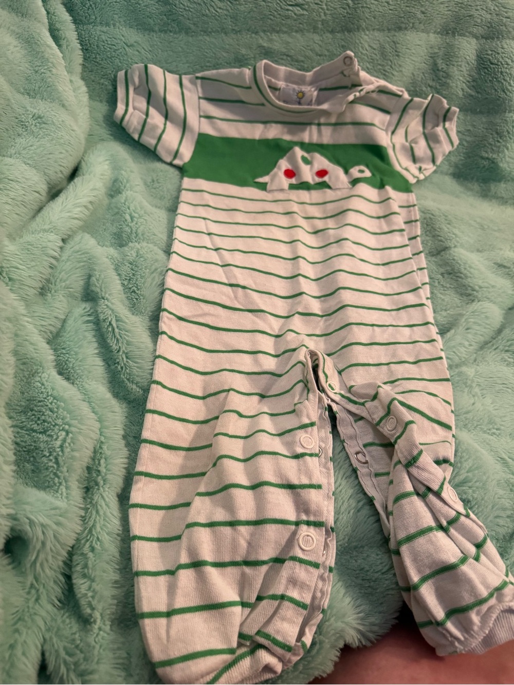 Vintage Florence Eiseman Striped Green and White Baby One-Piece Romper C1